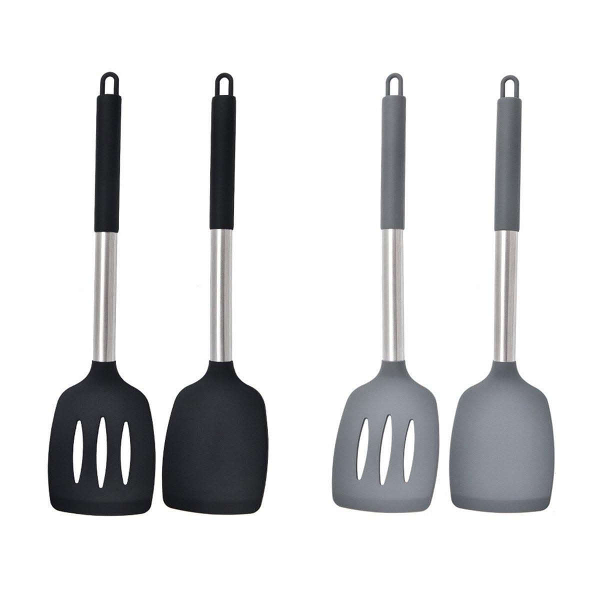 2pcs Silicone Cooking Utensils Stir Fry Spatula Kitchen Tools Non Stick Cookware - Grey
