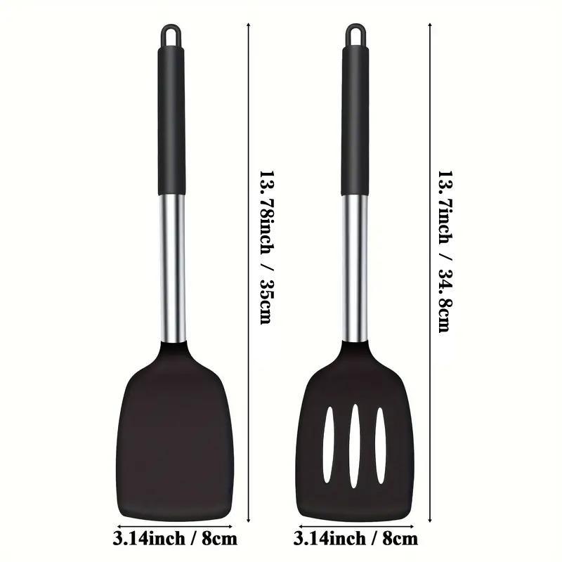 2pcs Silicone Cooking Utensils Stir Fry Spatula Kitchen Tools Non Stick Cookware - Grey 3
