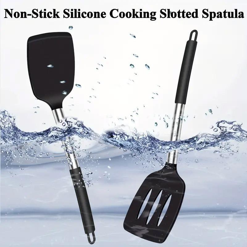 2pcs Silicone Cooking Utensils Stir Fry Spatula Kitchen Tools Non Stick Cookware - Grey 4