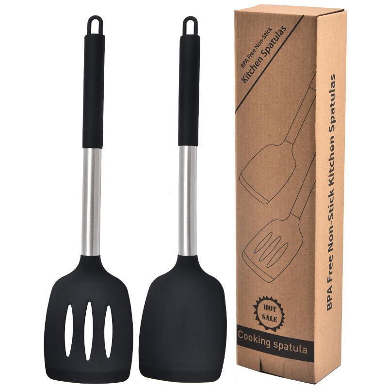 2pcs Silicone Cooking Utensils Stir Fry Spatula Kitchen Tools Non Stick Cookware - Grey 7
