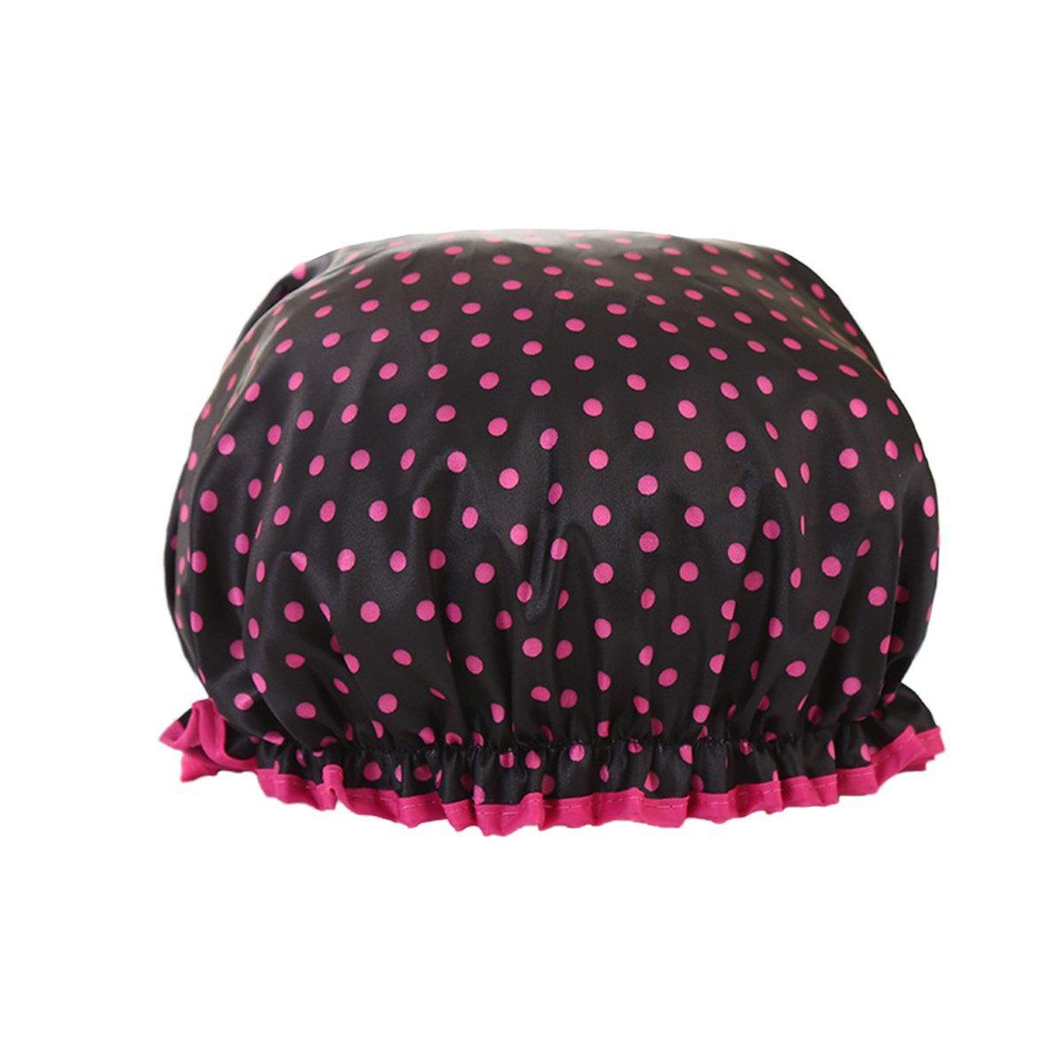 Woman Shower Cap Reusable Long Hair Large Turban Bathroom Waterproof Hair Cap - Black Background 11
