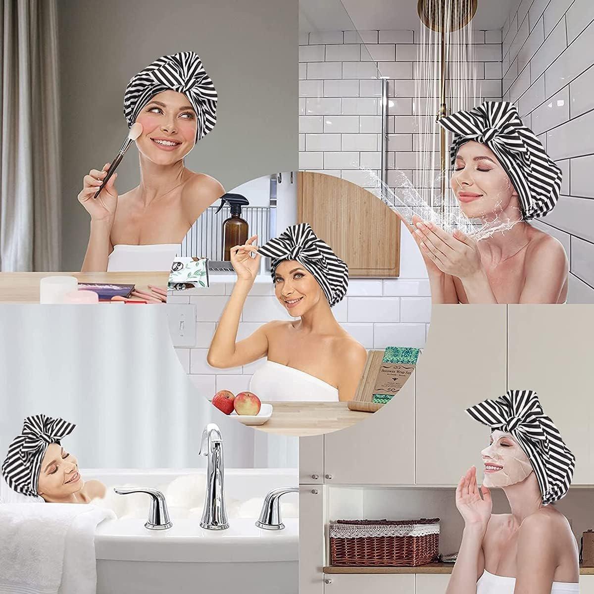 Woman Shower Cap Reusable Long Hair Large Turban Bathroom Waterproof Hair Cap - Coconut Tree 3