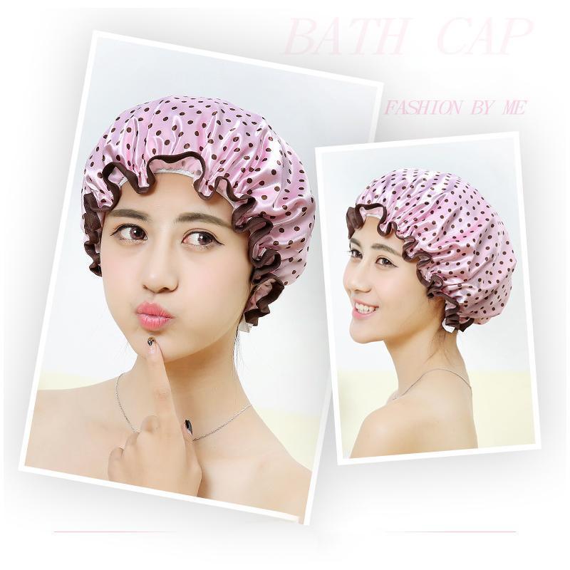 Double Layer Lux Shower Cap Bath Hat Hair Care Women Sleep Waterproof Reusable - Khaki 4