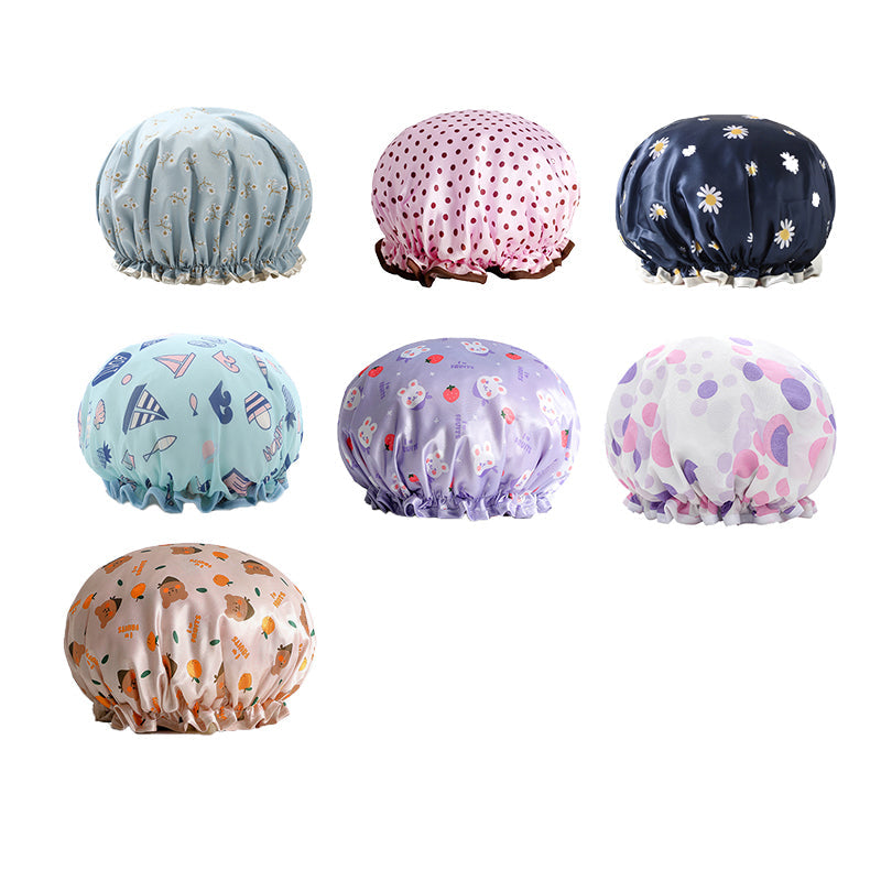 Double Layer Lux Shower Cap Bath Hat Hair Care Women Sleep Waterproof Reusable - Light Blue