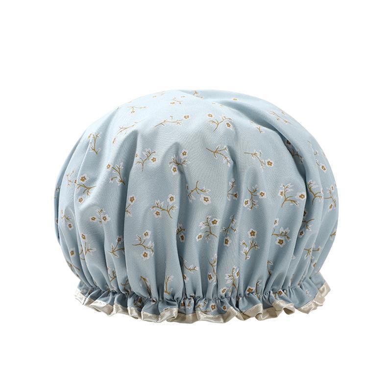 Double Layer Lux Shower Cap Bath Hat Hair Care Women Sleep Waterproof Reusable - Light Blue 8