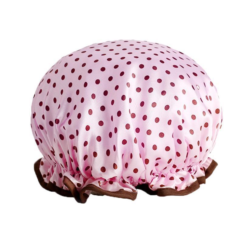 Double Layer Lux Shower Cap Bath Hat Hair Care Women Sleep Waterproof Reusable - Pink 12