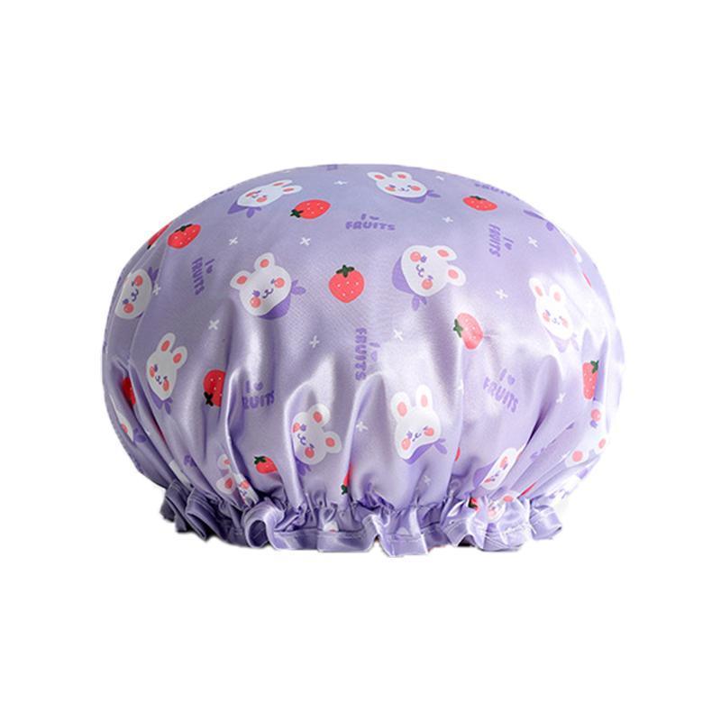 Double Layer Lux Shower Cap Bath Hat Hair Care Women Sleep Waterproof Reusable - Purple 9