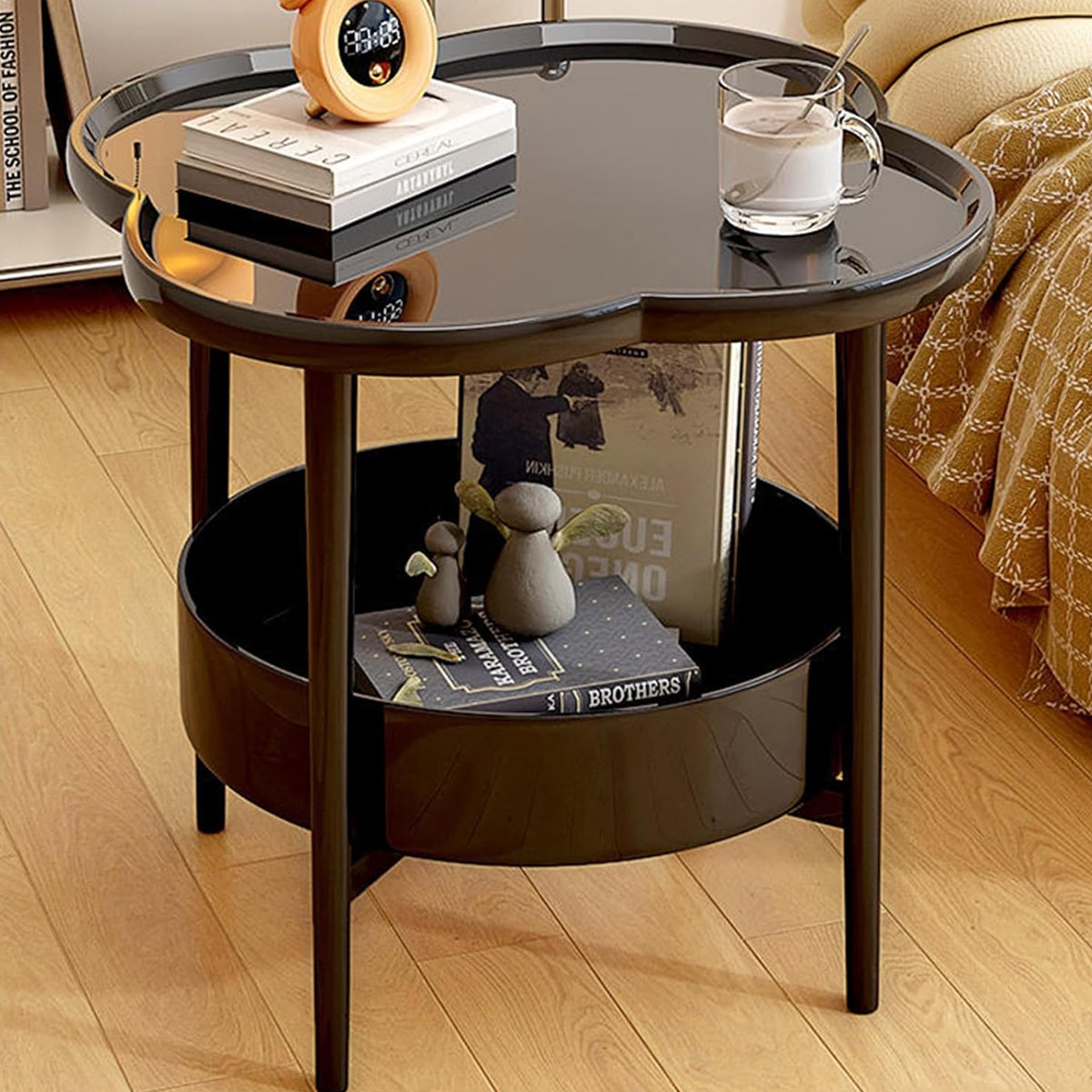 Trendy Black Round Coffee Side Table Modern Minimalist End Table for Living Room 4
