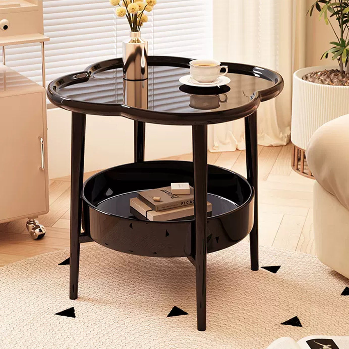 Trendy Black Round Coffee Side Table Modern Minimalist End Table for Living Room 5