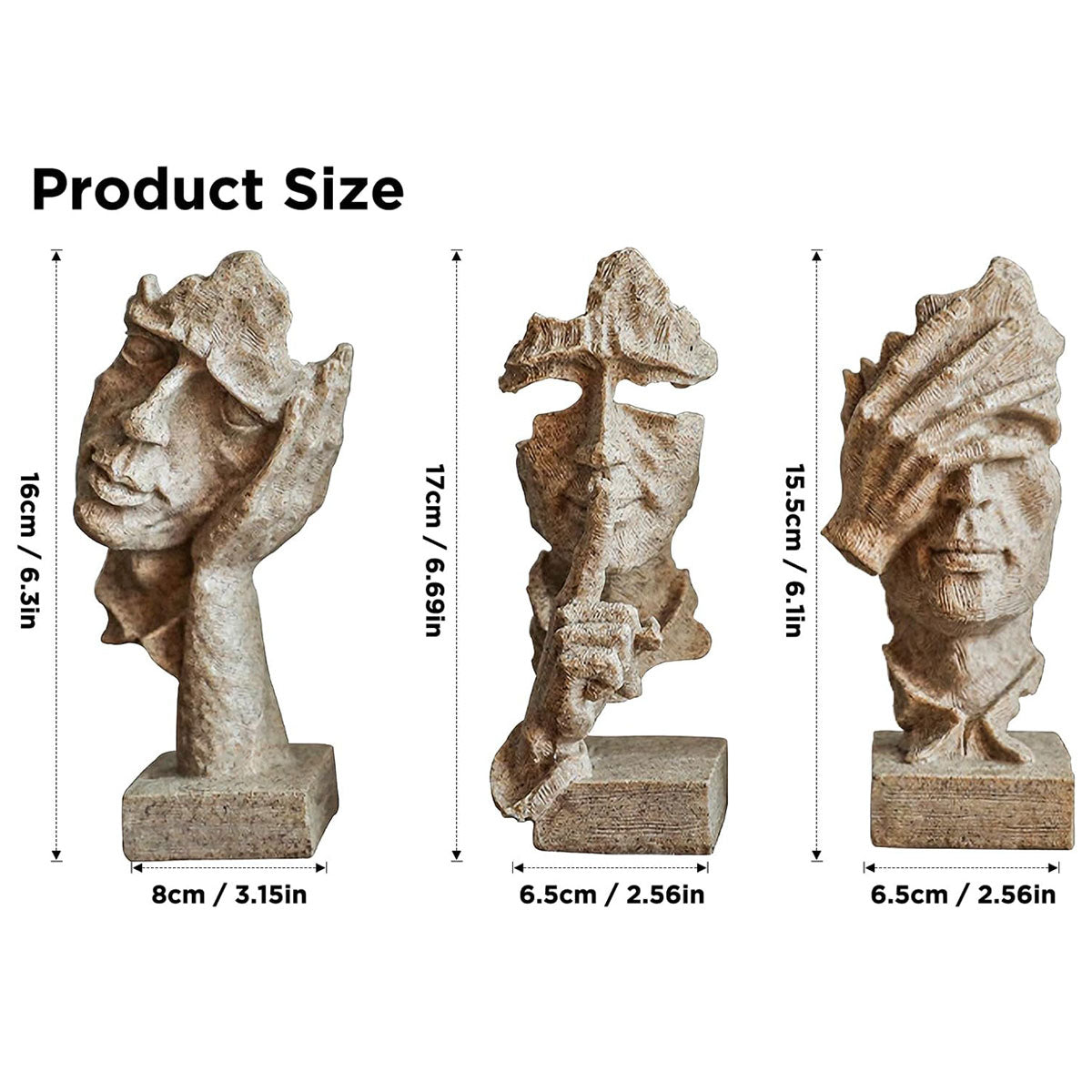 Resin Sculpture 3pcs Modern Office Desktop Art Decor Ornament Home Decoration 3