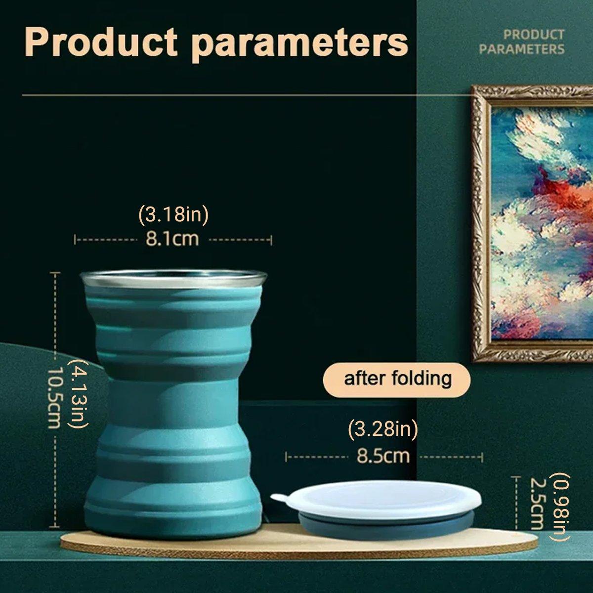 Silicone Folding Travel Mug Portable Retractable Collapsible Mug Outdoor Camping - Grey Lake Blue 3