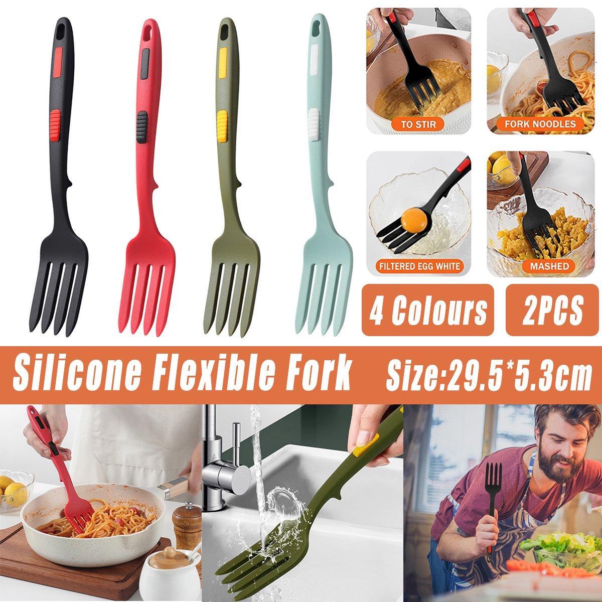 2PCS Silicone Heat Resistant Flexible Cooking Forks Dishwasher Safe Kitchen - Red-Black