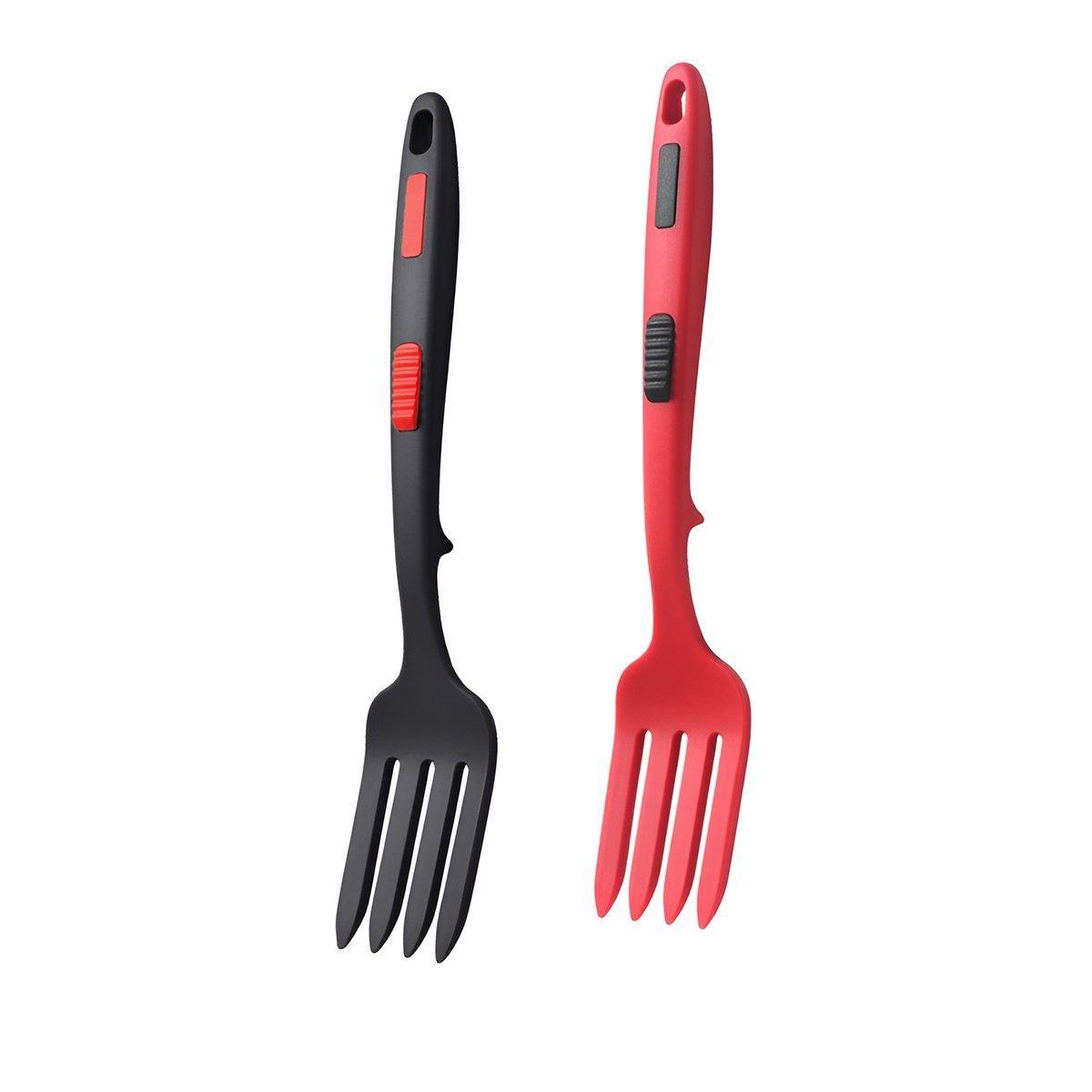 2PCS Silicone Heat Resistant Flexible Cooking Forks Dishwasher Safe Kitchen - Red-Black 6