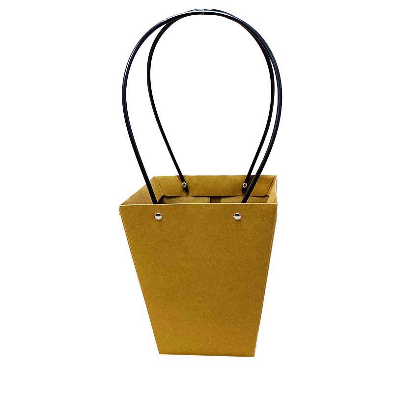 25x Kraft Paper Bag Flowers Waterproof Bouquet Basket Gift Box With Handle - 25PCS-Sq Small 7