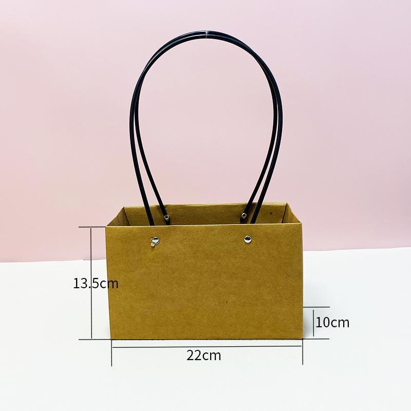 25x Kraft Paper Bag Flowers Waterproof Bouquet Basket Gift Box With Handle - 25PCS-Sq Big 3