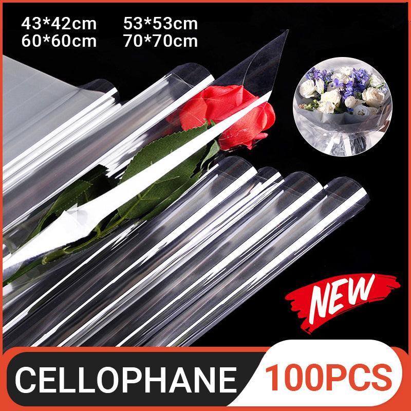 100X Clear Cellophane Wrap Rolls - 4 Sizes for Gifts & Bouquets - 100PCS-53*53CM