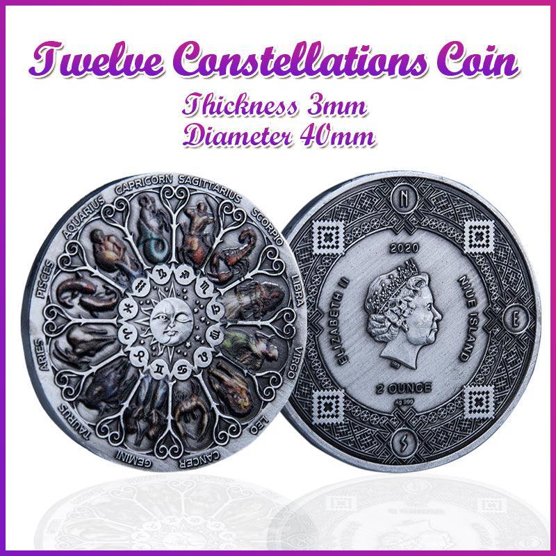 Twelve Constellations Coin Sun and Moon Challenge Medal Double-sided Embossed