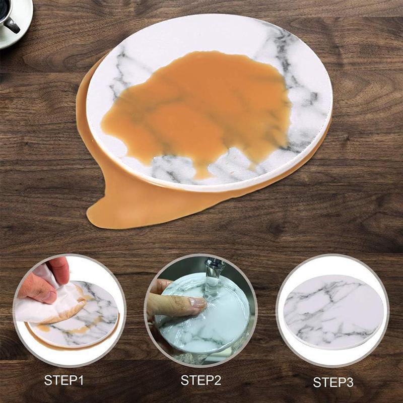 6x Coasters with Holder Marble Texture Round Cup Mat Pad Set For Drinks - Marble Black 3