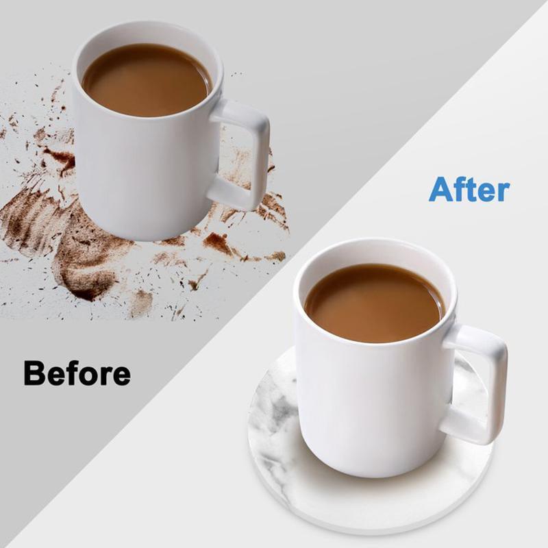 6x Coasters with Holder Marble Texture Round Cup Mat Pad Set For Drinks - Marble Black 4