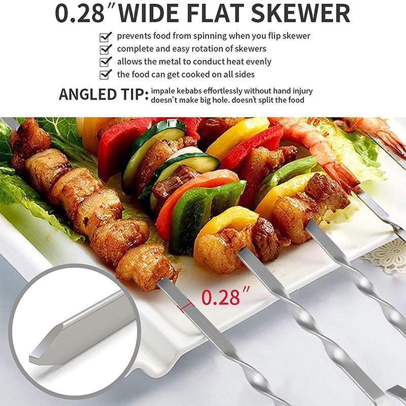 14 Pack Kabob Skewers Premium Flat Metal BBQ Barbecue Skewer Long Stainless 5