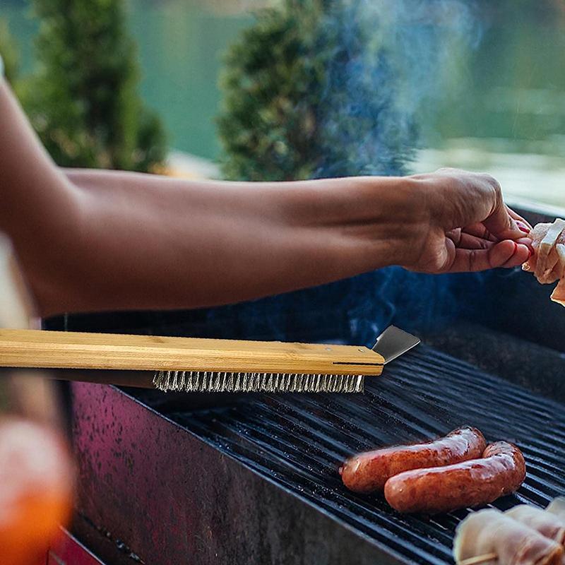 Long Handle Pizza Oven Brush Steel Wire BBQ Grill Cleaner with Scraper 57.5cm 5