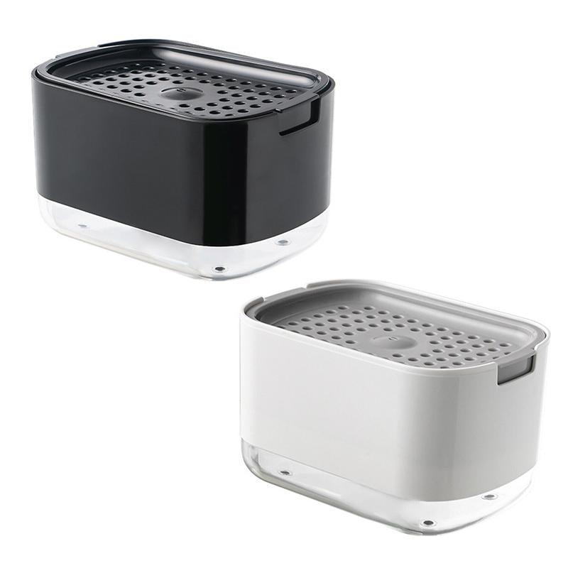 2in1 Soap Dispenser Pump Sponge Holder Countertop Dishwashing Liquid Container - Black