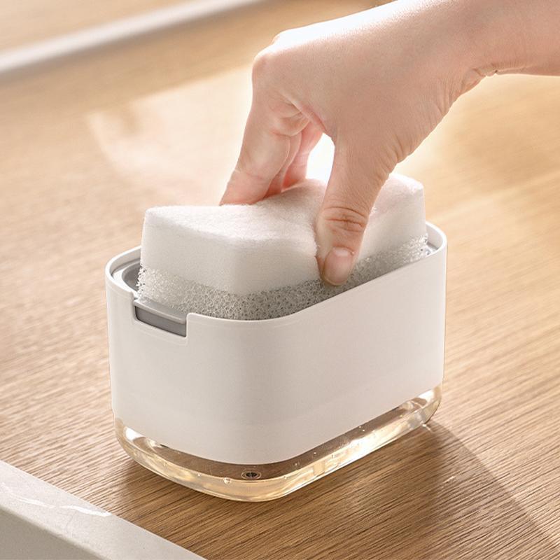 2in1 Soap Dispenser Pump Sponge Holder Countertop Dishwashing Liquid Container - Black 4