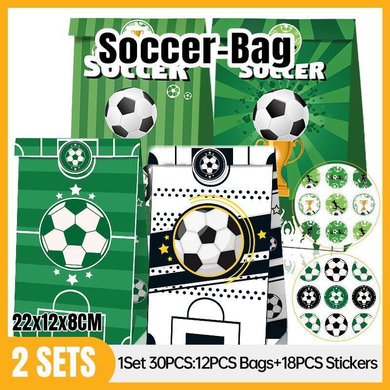 Fashion Football Sport Gift Bags Green Kraft Paper Sticker Set Party Favor Bags - 2sets-LB153