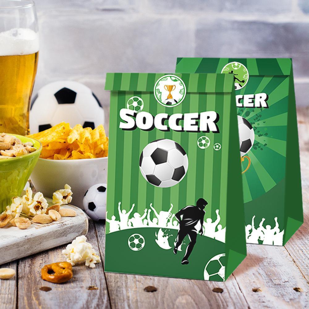 Fashion Football Sport Gift Bags Green Kraft Paper Sticker Set Party Favor Bags - 2sets-LB153 3