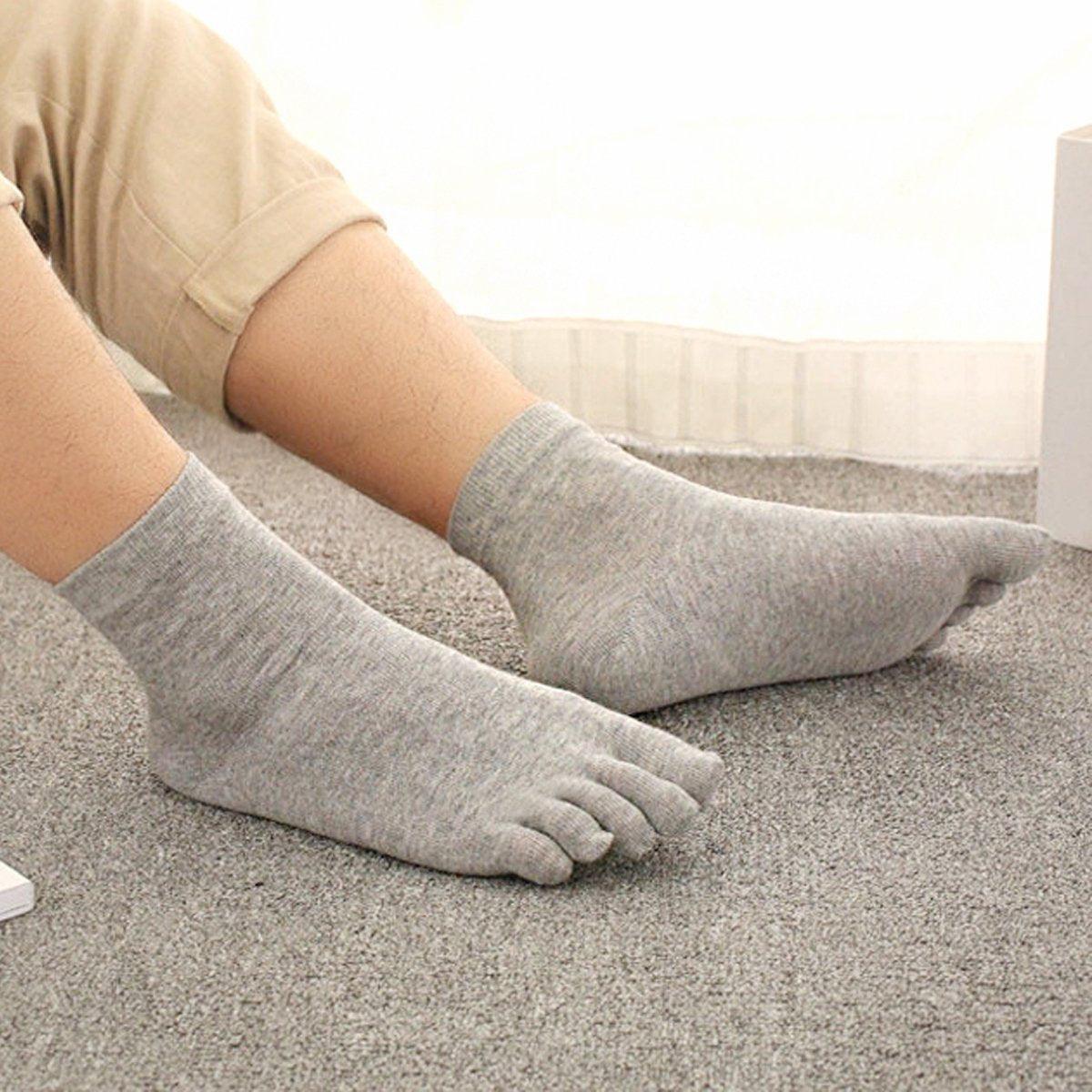 2Pairs Soft Sport Running Five Finger Toe Sock Elastic Short Solid Sock Men Grey 5