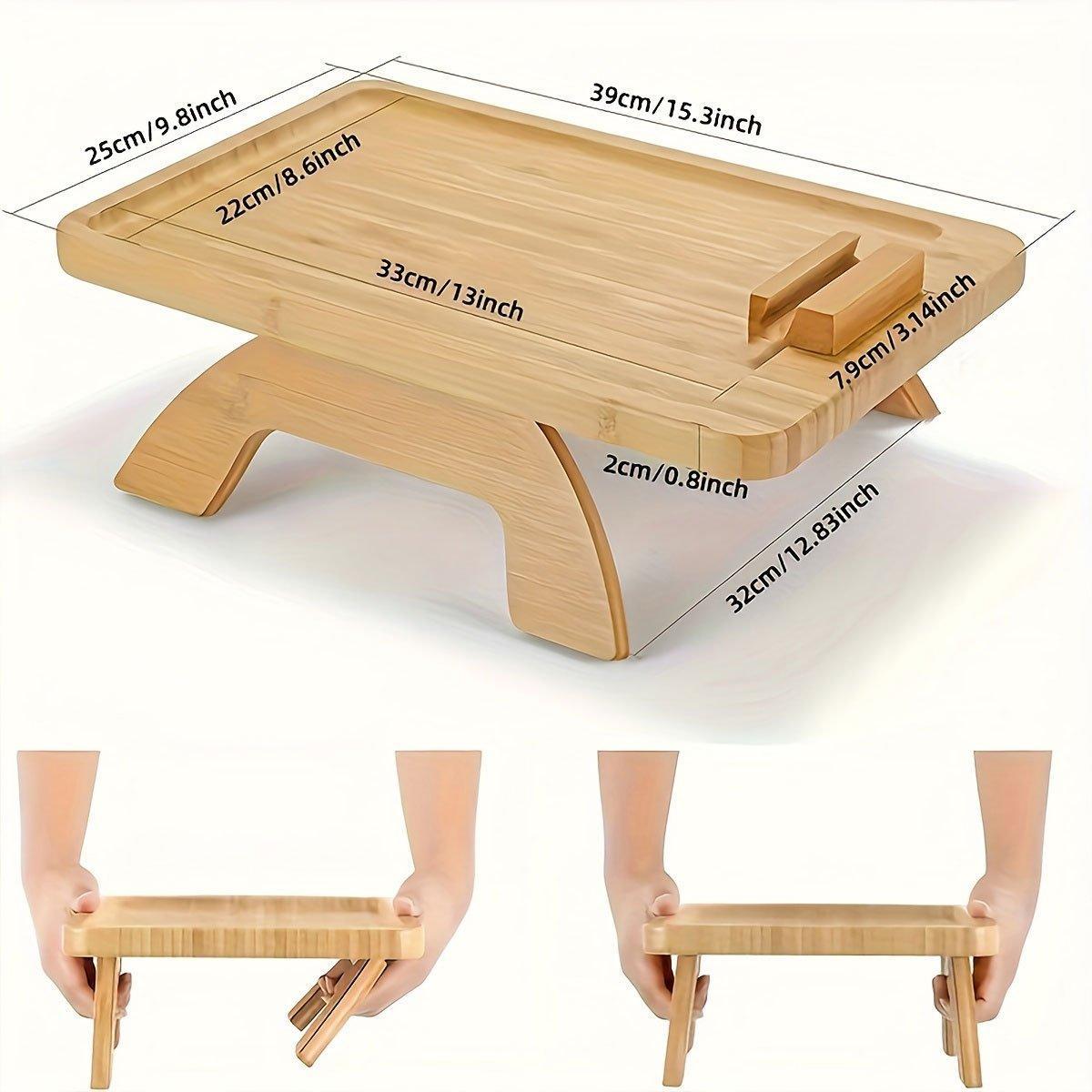 Wooden Lazy Sofa Tray Rotating With Mobile Phone Tablet Holder Plate Breakfast Snack Foldable 3
