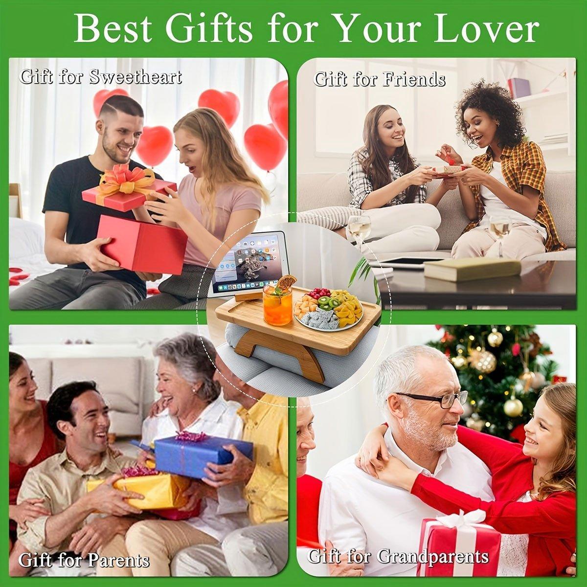 Wooden Lazy Sofa Tray Rotating With Mobile Phone Tablet Holder Plate Breakfast Snack Foldable 4