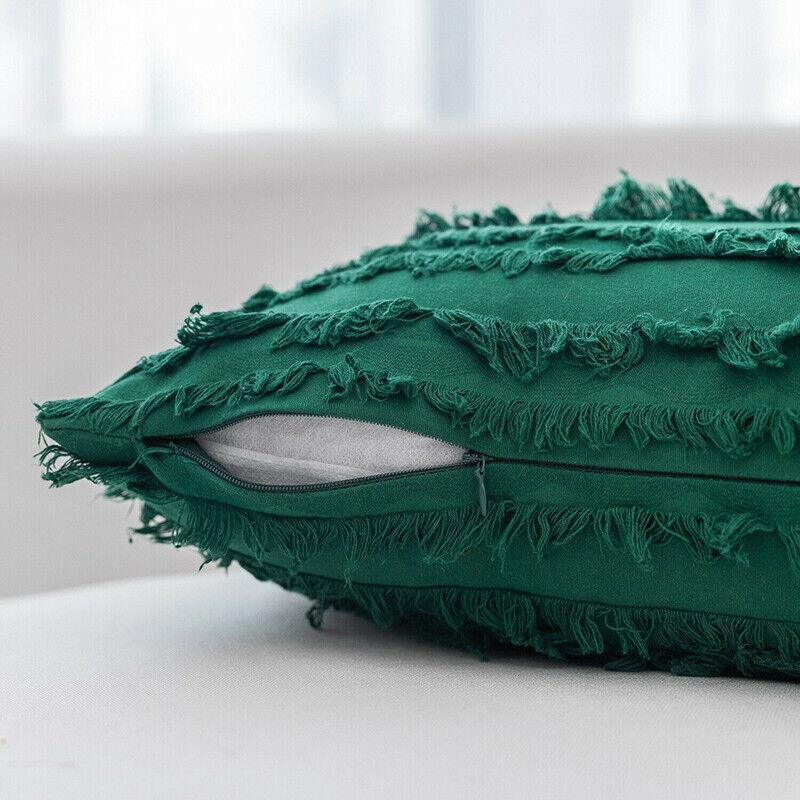 Boho Tassel Fringe Striped Cushion Cover Soft Home Decor Sofa Throw Pillow Case - Green 4