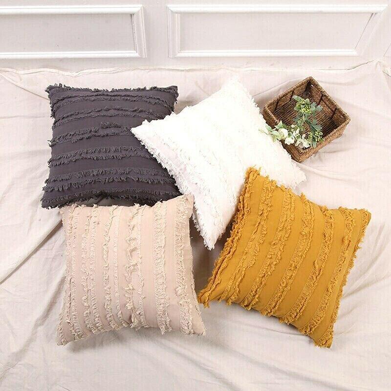 Boho Tassel Fringe Striped Cushion Cover Soft Home Decor Sofa Throw Pillow Case - Red 5