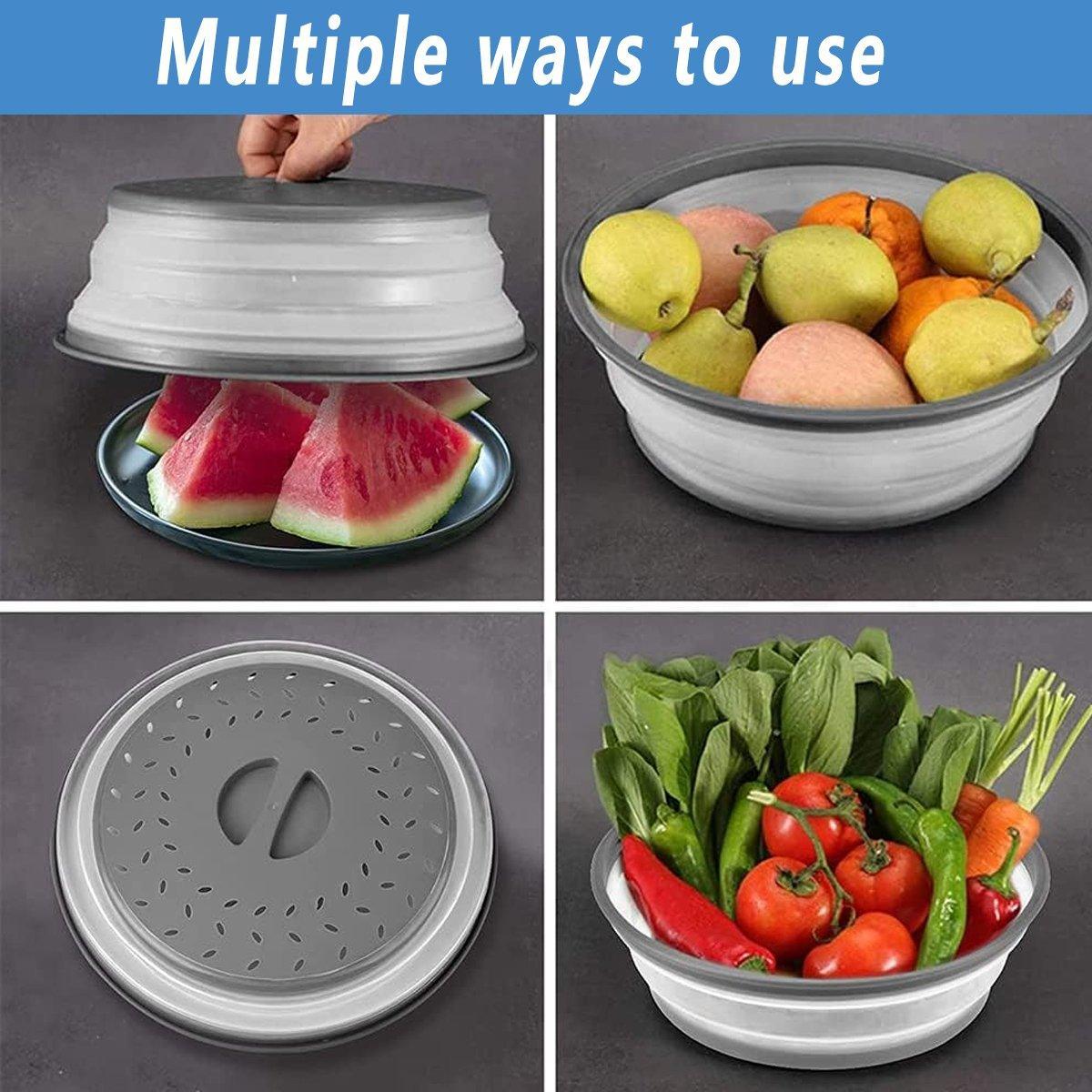 Multifunctional Microwave Oven Food Cover Heat Resistant Folding Splash Guard - Grey 4