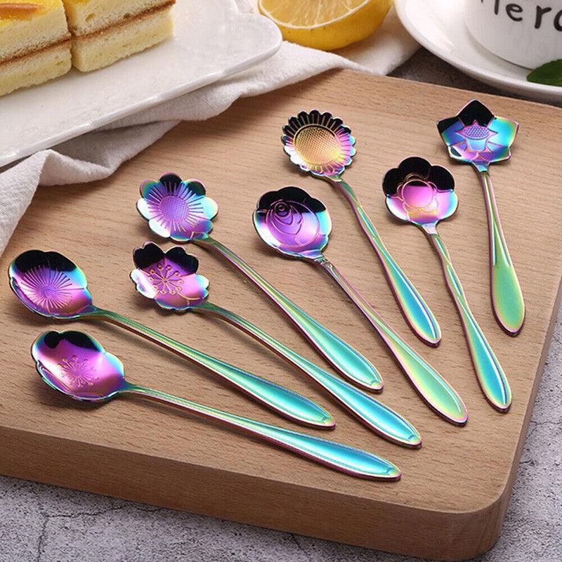 8X Spoon Long Handle Dessert Tea Coffee Mixing Spoon Stainless Steel Teaspoon - Gold 5