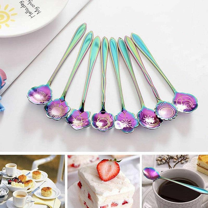 8X Spoon Long Handle Dessert Tea Coffee Mixing Spoon Stainless Steel Teaspoon - Rainbow 3