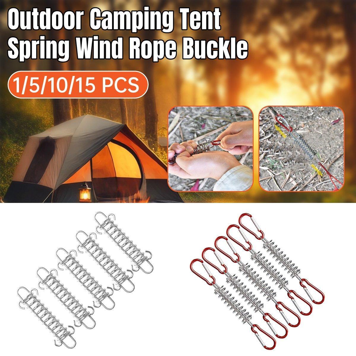 1-15PCS Outdoor Camping Tent Spring Wind Rope Buckle Fix Hook Buckles Silver Red - 10pair
