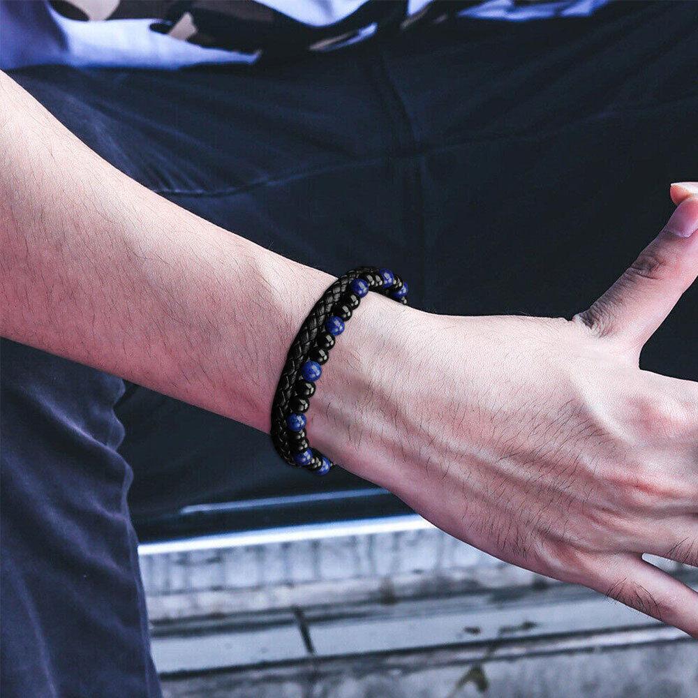 Tiger Eye Natural Stone Beaded Bracelet Women Men Elasticity Bangle hand Jewelry - Tiger Eye 4