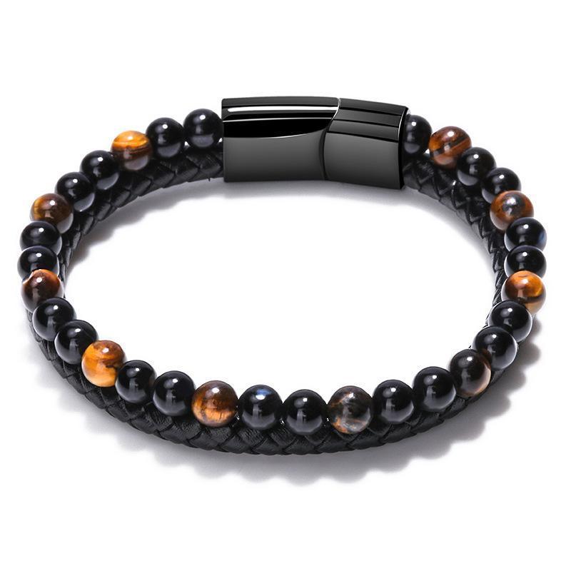 Tiger Eye Natural Stone Beaded Bracelet Women Men Elasticity Bangle hand Jewelry - Tiger Eye 7