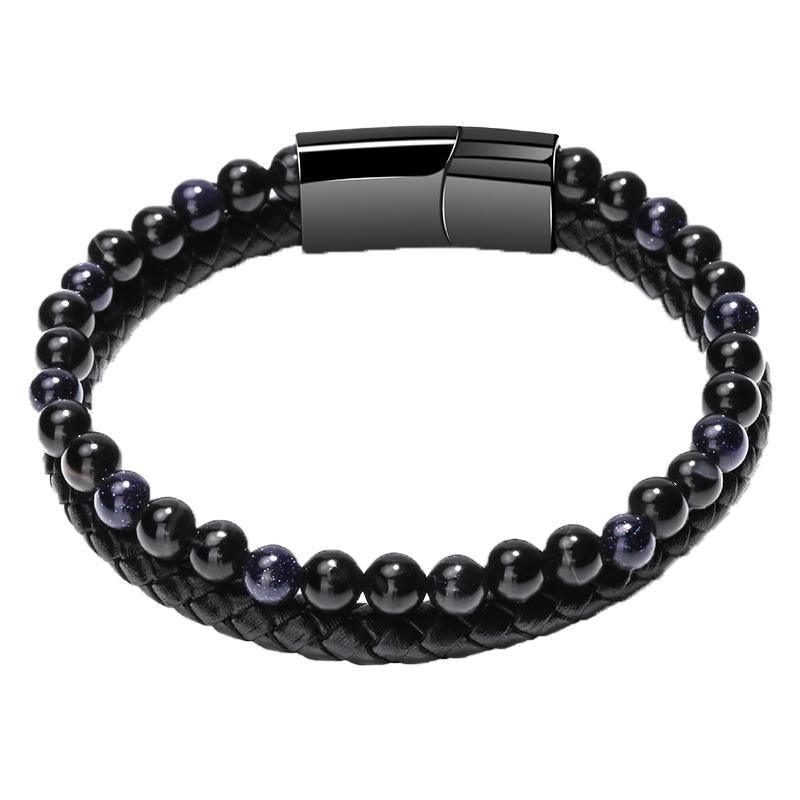 Tiger Eye Natural Stone Beaded Bracelet Women Men Elasticity Bangle hand Jewelry - Grey Lava 9