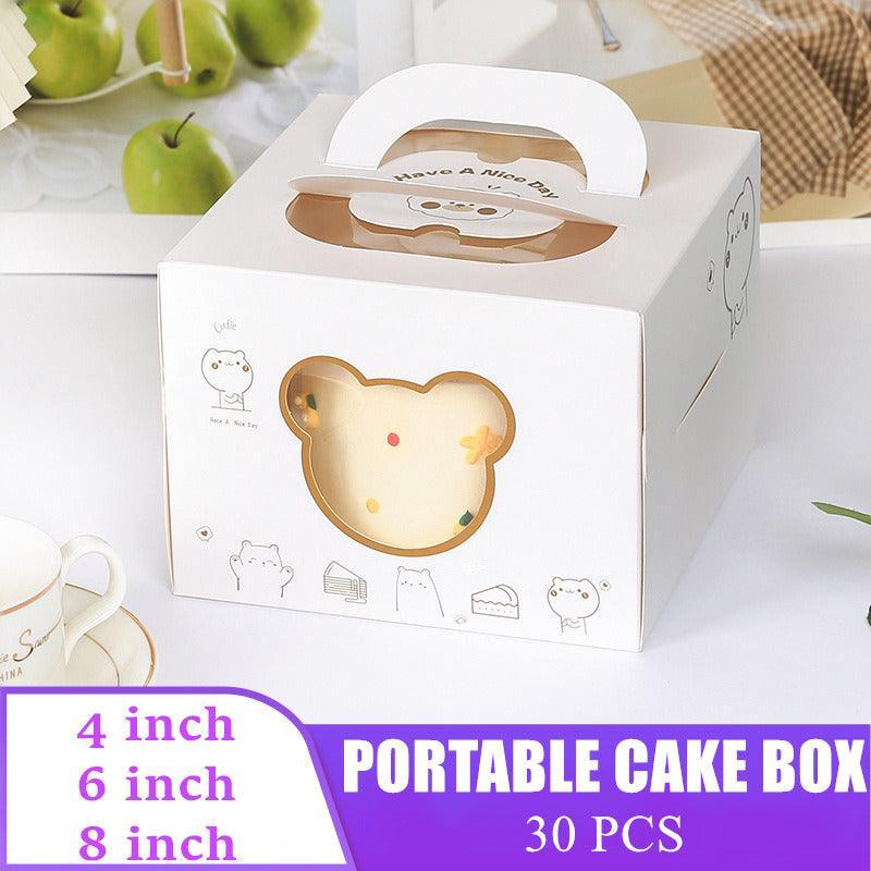 30PCS Bear Portable Cake Boxes Display Window Packing Case Party with Handle Birthday - 4 inch