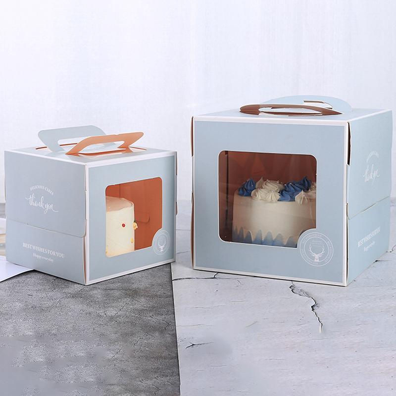 30PCS Grey Portable Cake Boxes Display Window Packing Case with Handle Birthday - 8 inch 4