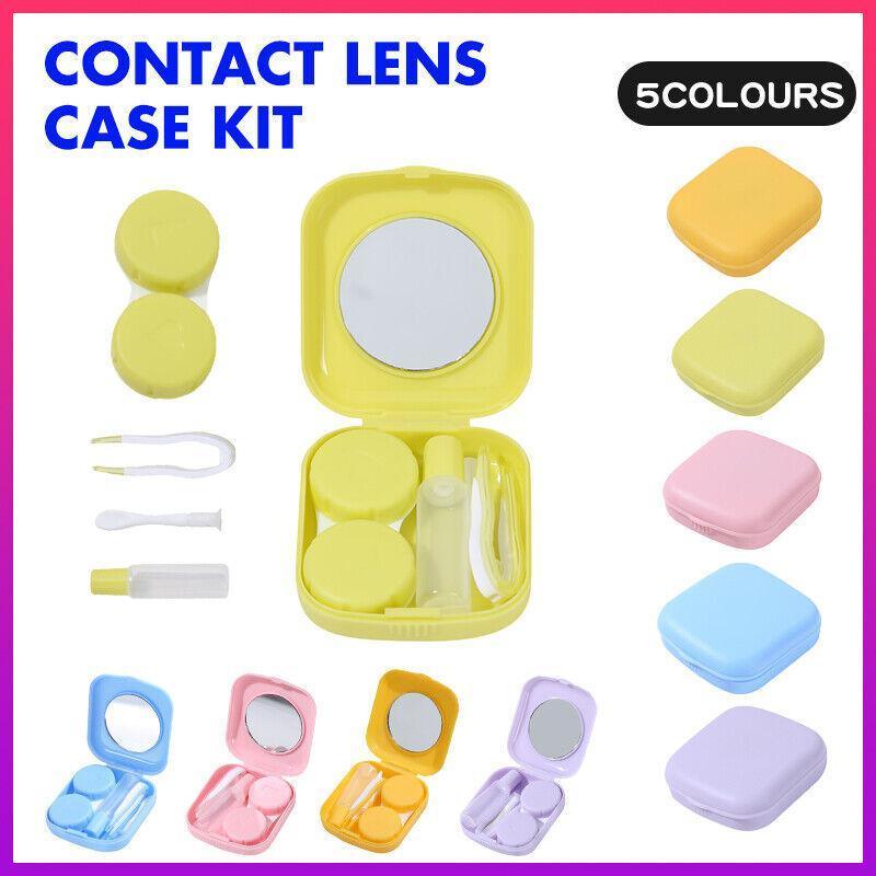 Pocket Plastic Mini Contact Lens Case Kit Outdoor Travel Holder Mirror Container - Yellow