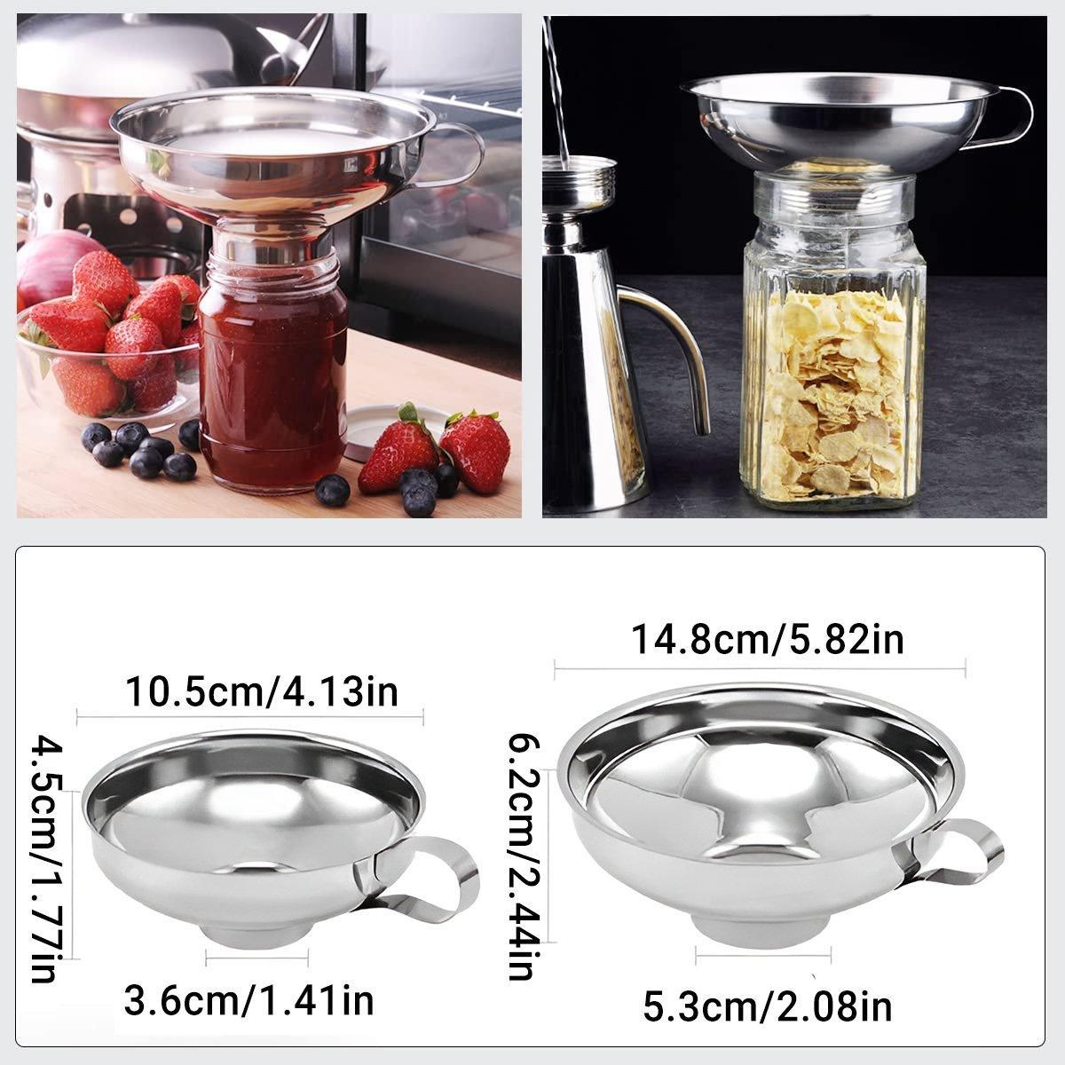2pcs Stainless Steel Wide Mouth Funnel Large Bore Oil Drain Household Funnel Set 3