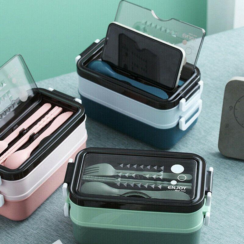 Bento Box Lunch Containers Food Microwave Stainless Portable Dinnerware Au - Blue 4