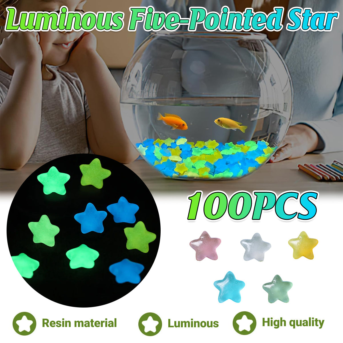 Luminous Stars Set 100PCS Fluorescent Five Pointed Plastic Stars DIY Decor