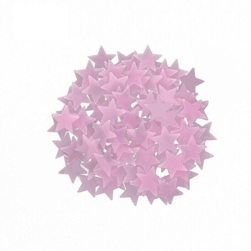 100 Pieces Glow-in-the-Dark Luminous Star Wall Stickers for Bedroom or Ceiling Decor - Pink 8