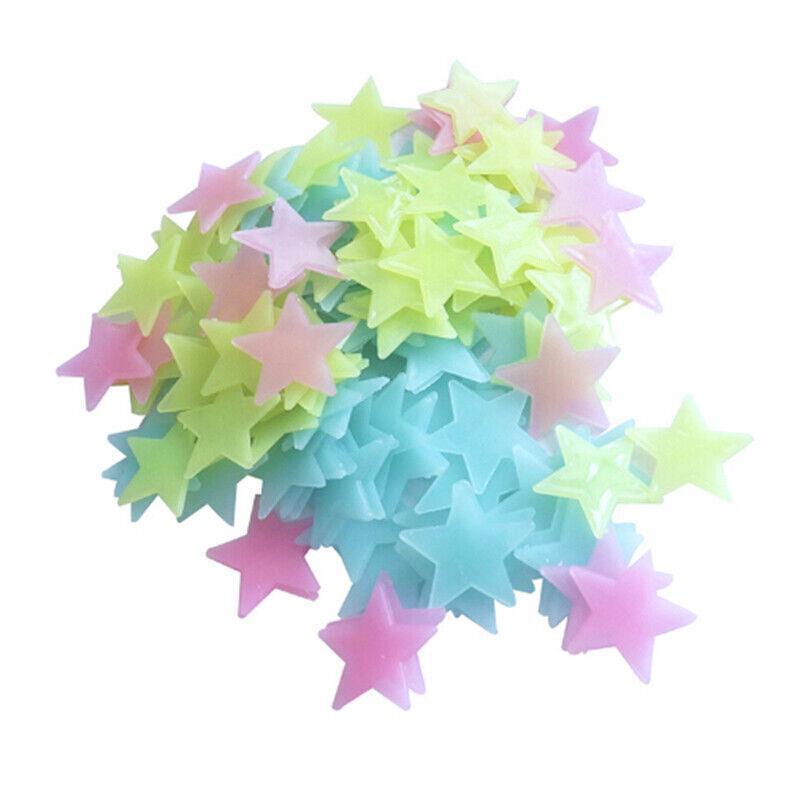 100 Pieces Glow-in-the-Dark Luminous Star Wall Stickers for Bedroom or Ceiling Decor - Yellow 4