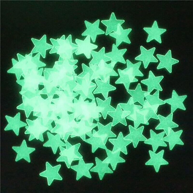100 Pieces Glow-in-the-Dark Luminous Star Wall Stickers for Bedroom or Ceiling Decor - Yellow 5